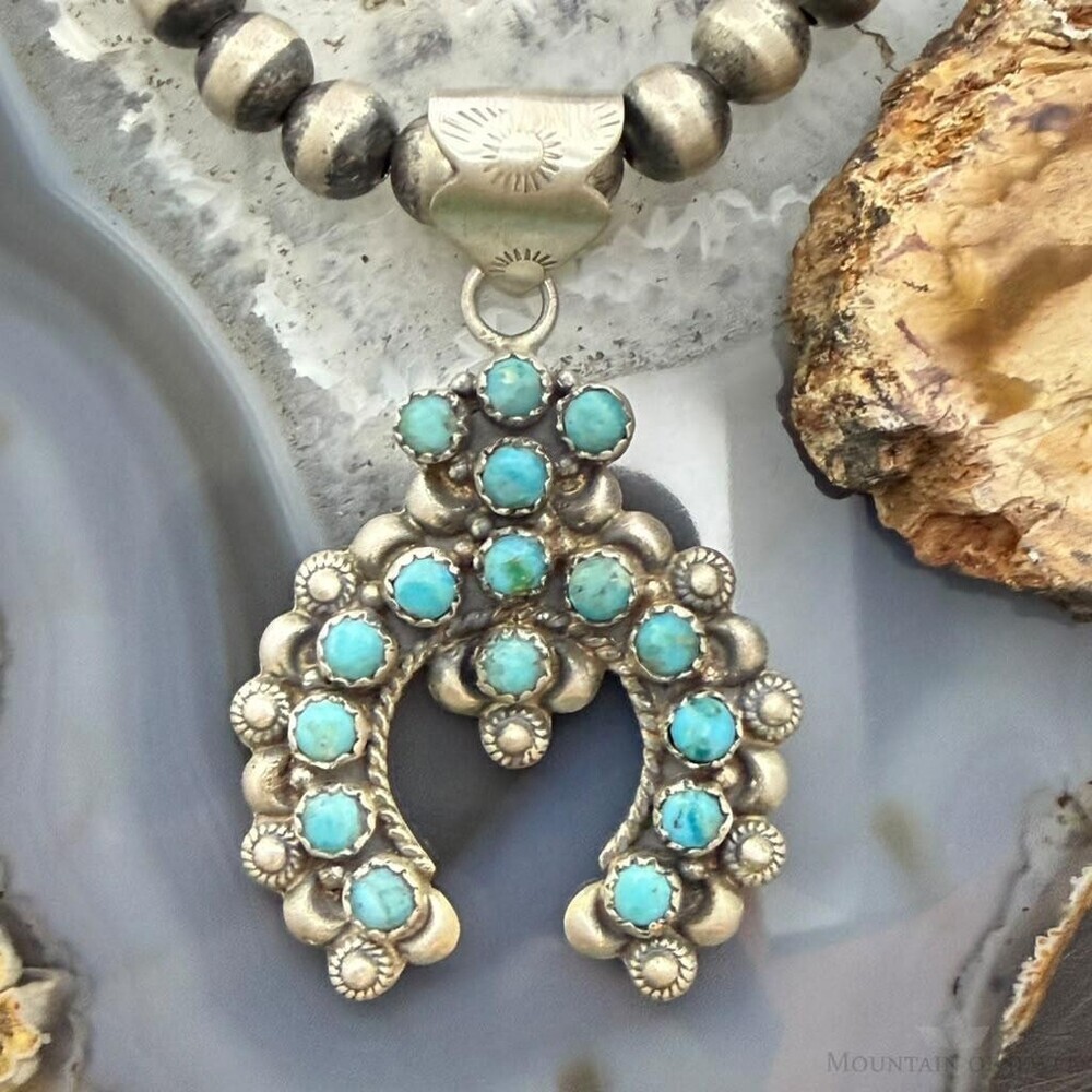 Sterling Southwestern Style Multi Turquoise Decorated Naja Pendant For Women